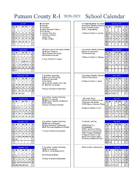 Putnam County R I Schools 2020 2021 School Calendar